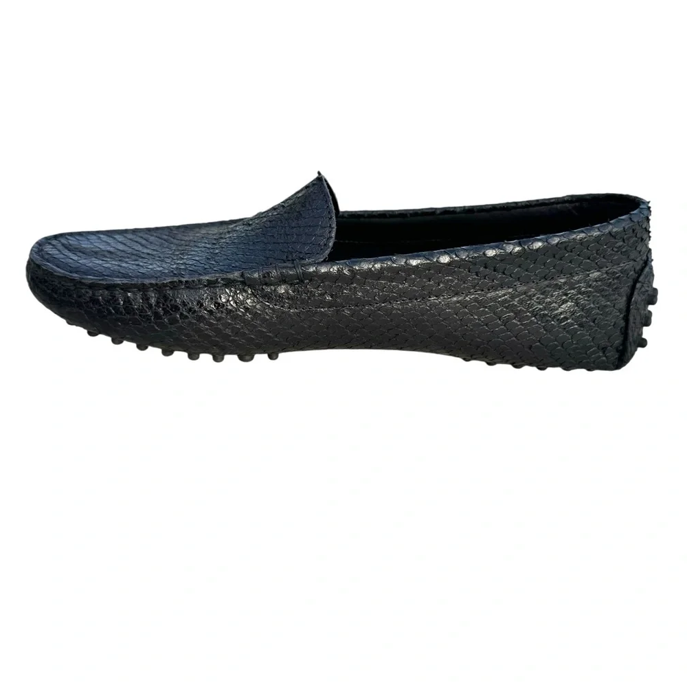 M. Gemi Loafers Black Snakeskin Leather Driver Shoes Mens